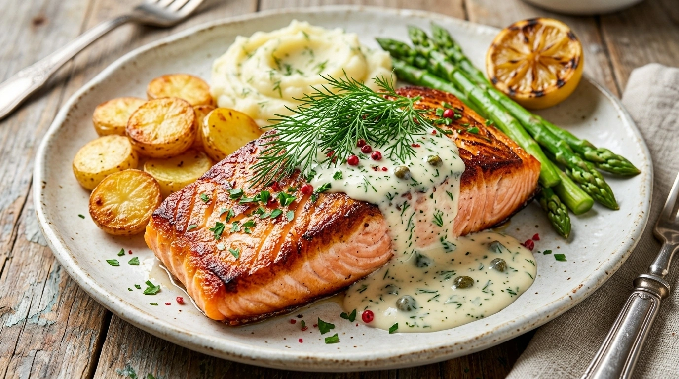 Laxbiffar med mild dillsås och potatis – Fisk utan den läskiga texturen - traditionellt Svensk Middag recept, perfekt till vardagsmiddag